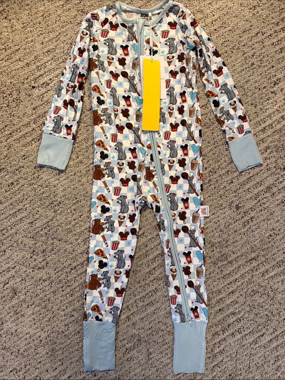 Kids Light Blue Character-Print Zip One-Piece Bodysuit
